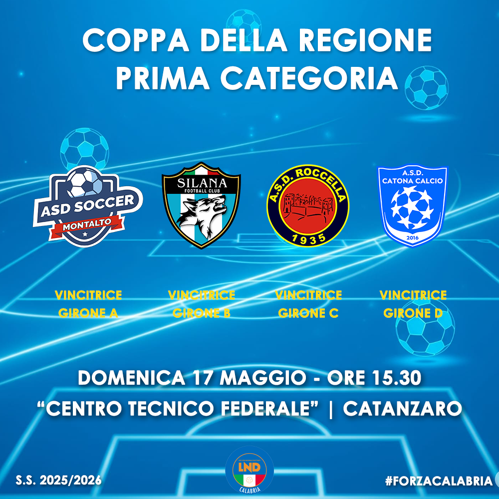 Il Centro Tecnico Federale di Catanzaro ospita il Trofeo Coppa della Regione Prima Categoria