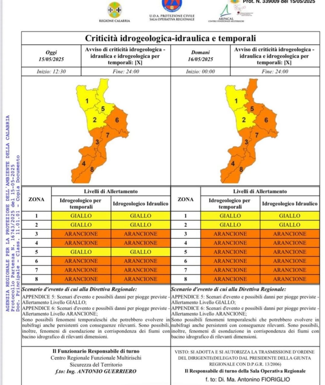 Maltempo in Calabria, la Protezione civile dirama l'allerta meteo arancione